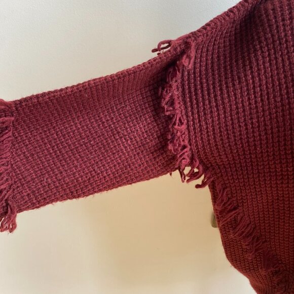 MICHAEL Michael Kors BNWT Fringe Burgundy Sweater Mock Neck Knit Sz Large New - Picture 3 of 8